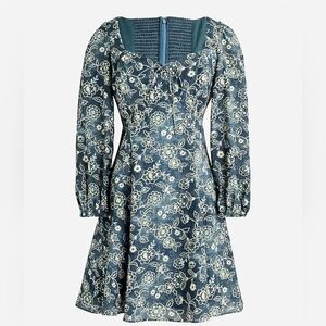 J.Crew‎ Smocked Floral Square Neck Long Sleeve Mini Dress Women Size 8